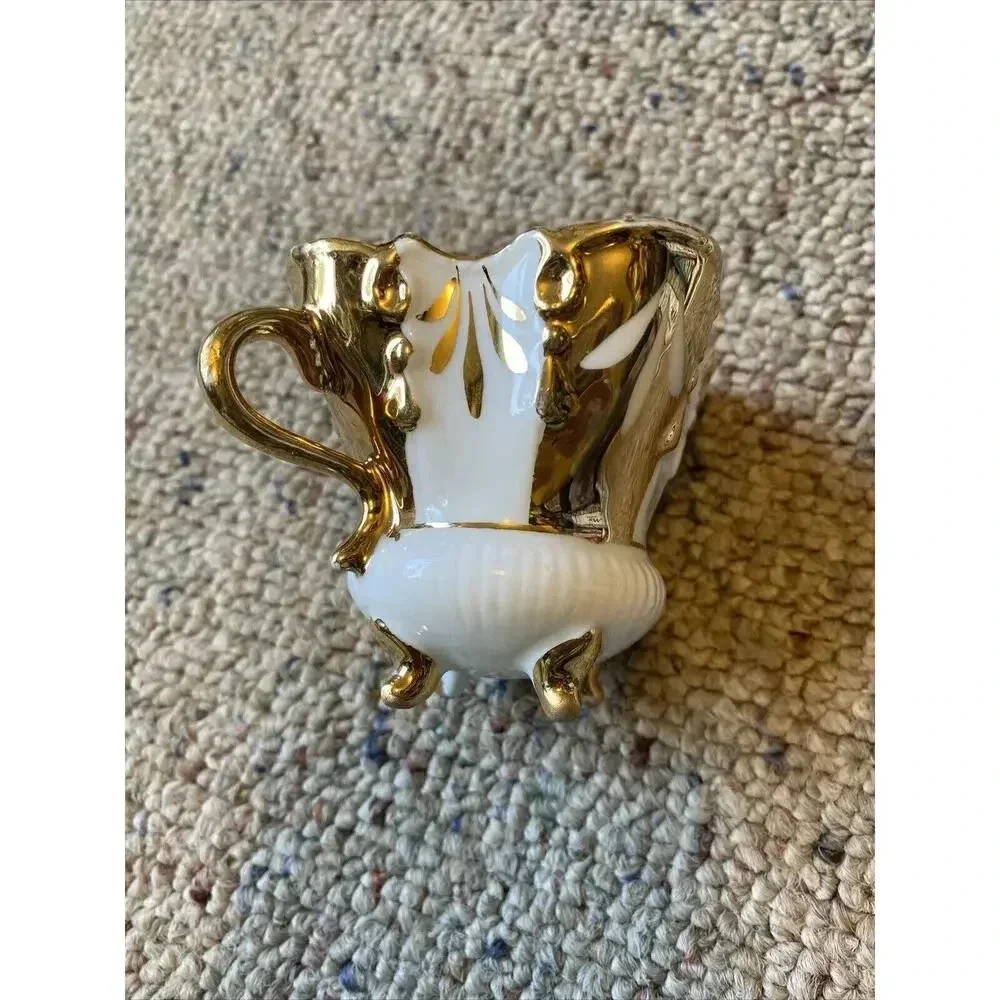 Antique 1498 Mini Tea Cup No Saucer White Porcelain Gold Plated Cottagecore